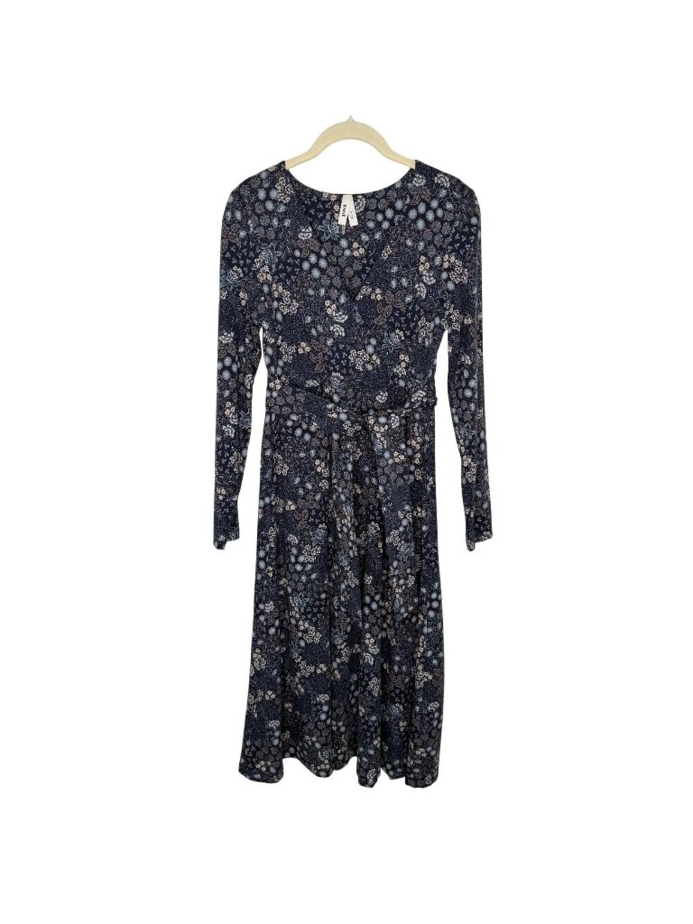 Pact Organic Cotton Navy Floral Faux Wrap Dress, S